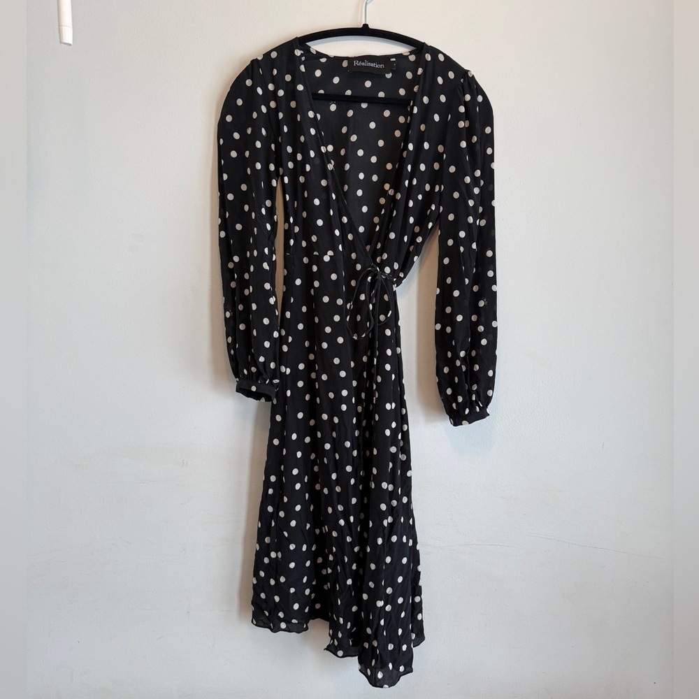 Authentic Realisation Violette Black Polka Dot Wr… - image 1